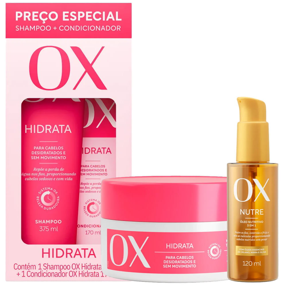 Kit OX Hidrata Shampoo + Condicionador + Máscara 300g + Óleo Capilar Nutritivo 1