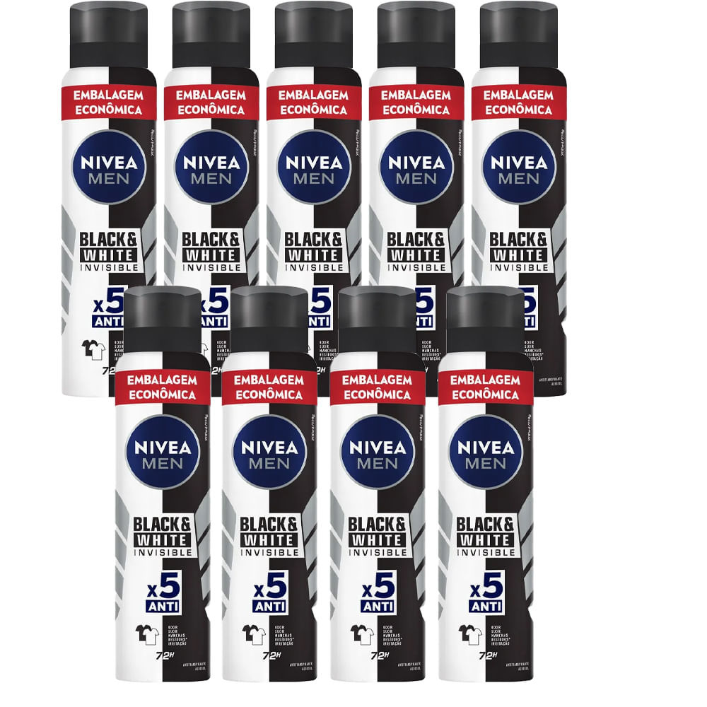 Kit Desodorante Aerosol Nívea Black & White Masculino 200ml - 9 unidades