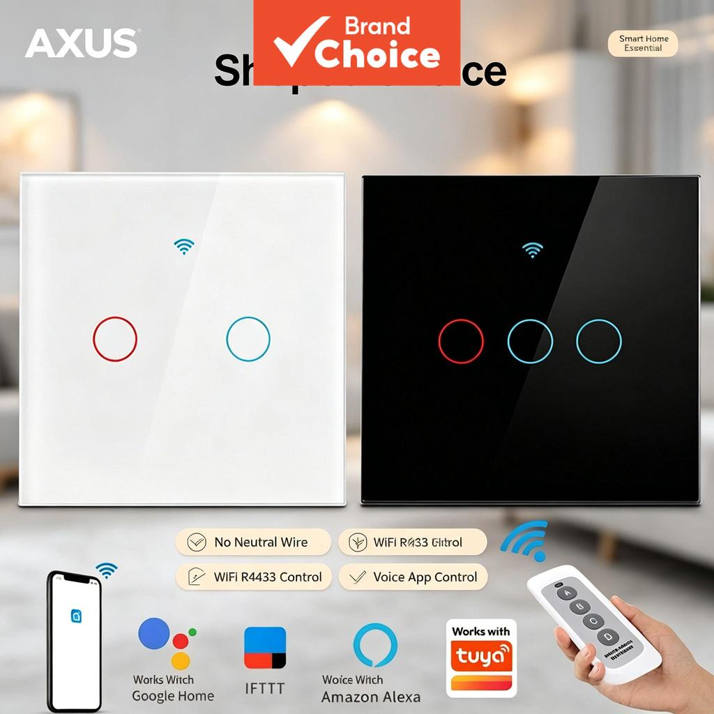 AXUS Smart Touch Interruptor De Parede Para Tuya WiFi Ue 1/2/3 Gang Sem Fio Neutro Luz Controle De Voz Alexa Google Home