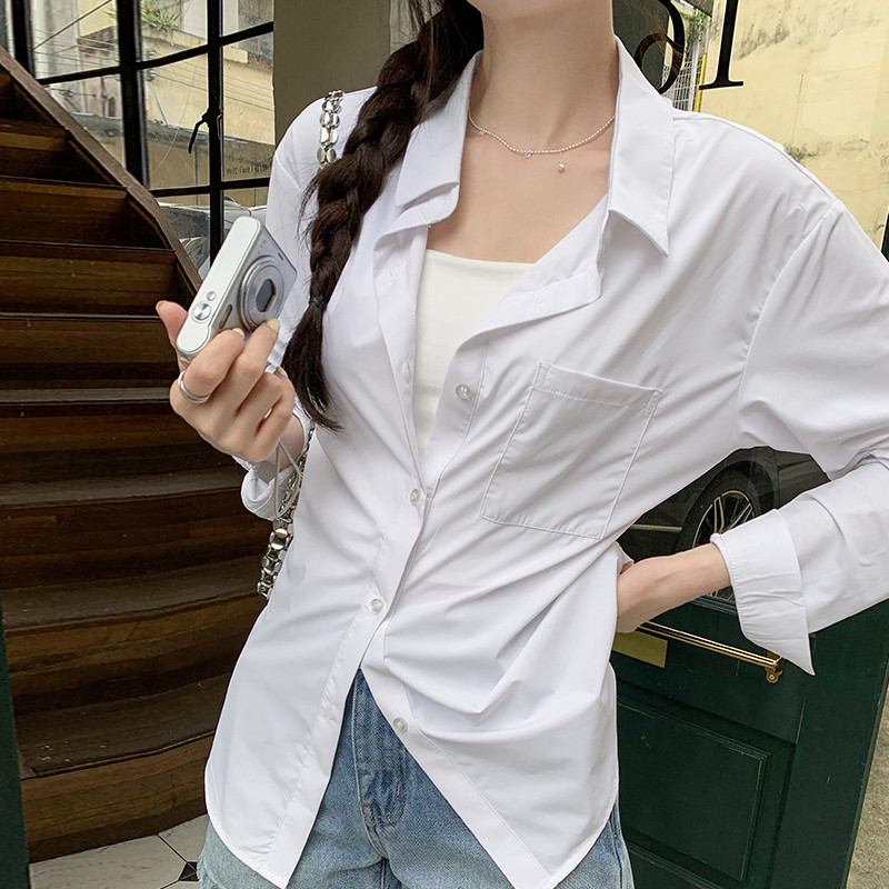 Versão coreana novo estilo Commuter elegante Chiffon camisa de manga comprida topo feminino luz luxo High-End All-Match 