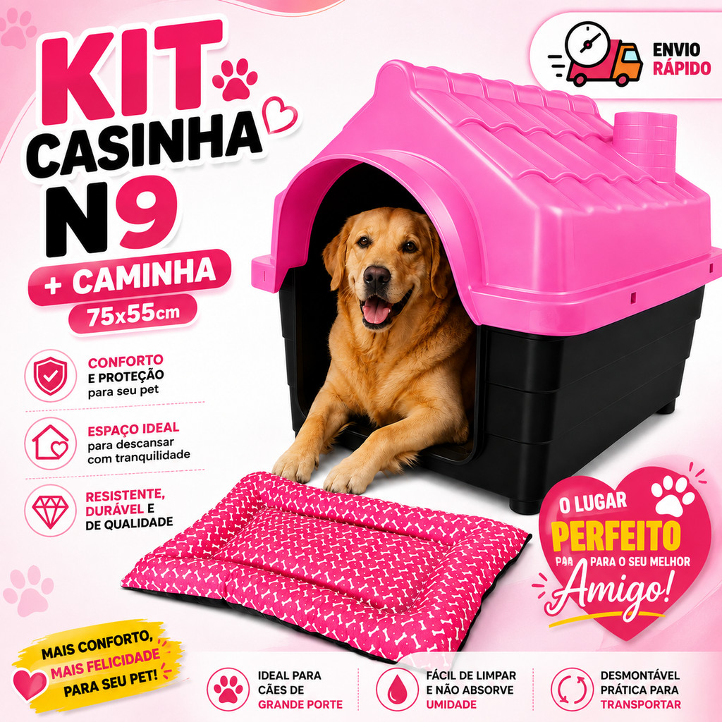 Casinha de Cachorro Grande Porte N9 + Caminha de Cachorro 75x55cm Casa Pet Big Caminha Peet