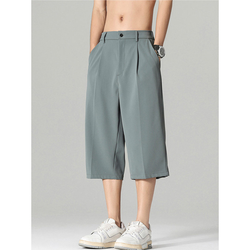 Americano Drape terno calças cortadas verão estilo fino na moda ins solto High-End nápoles calças cortadas de seda gelo