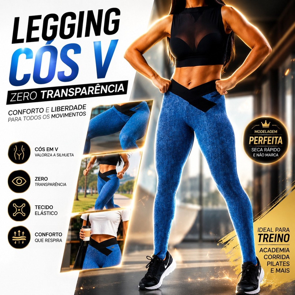 Calça Legging Feminina Cós V Zero Transparência Academia Fitness Treino Cintura Alta Conforto Corrida Pilates Yoga Suave