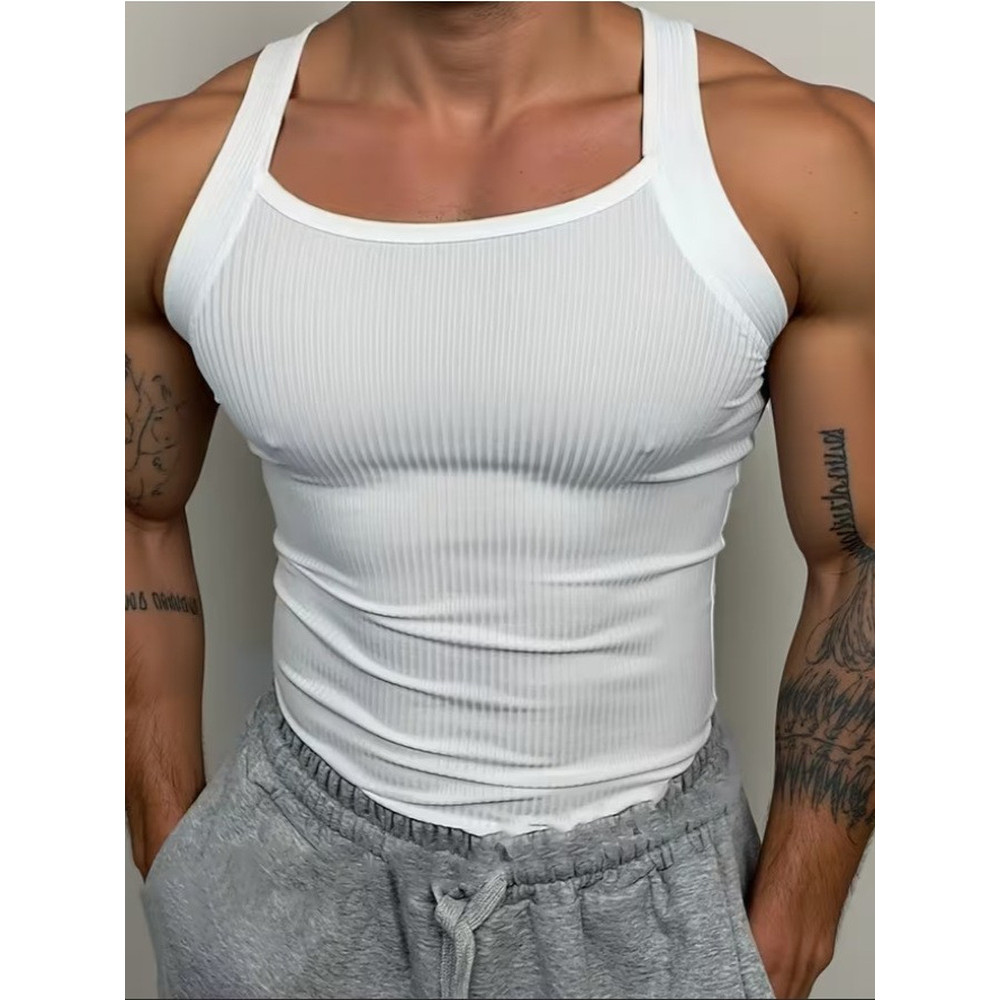 Camiseta esportiva ao ar livre equipamento masculino Fitness rosqueado colete cor sólida Casual compressão apertado sem 