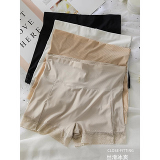 Calças de segurança sem costura com borda de renda feminina Anti-reflexo verão fino gelo seda boxer Leggings dois em um 