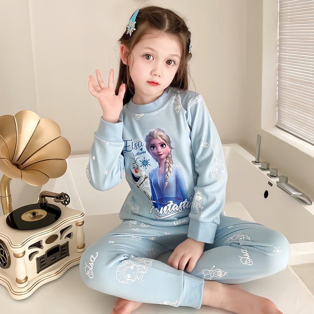 Princesa elsa pijamas infantis meninas outono inverno calças compridas quente confortável médio grande conjunto de Homew
