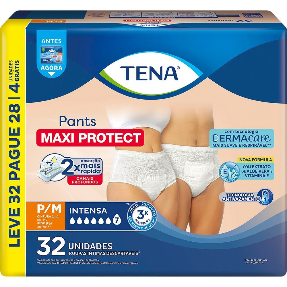 Roupa Íntima Tena Pants Maxi Protect P/M Leve 32 Pague 28 unidades