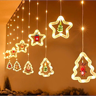 Pisca-Pisca de Natal 3m 100 LEDs com Estrelas | Cortina de Luz Bivolt para Árvore e Decoração Natalina