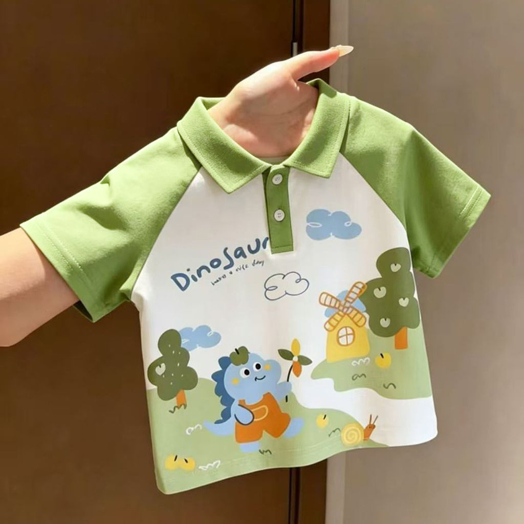 Verão contraste cor meninos meninas crianças camisetas do bebê de manga curta bonito dinossauro impressão crianças camis