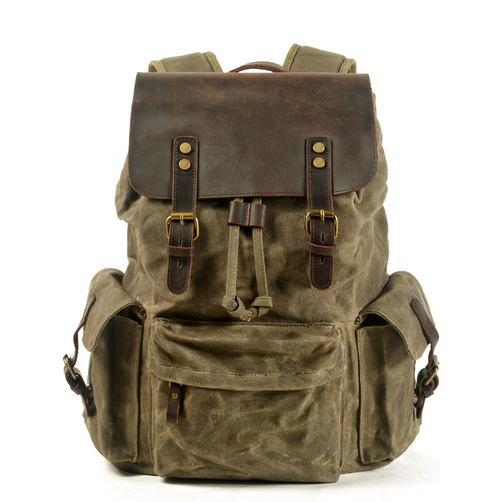 Novos homens mochila de lona Casual mochila na moda saco do computador lona cera óleo com saco couro rua Wear rua