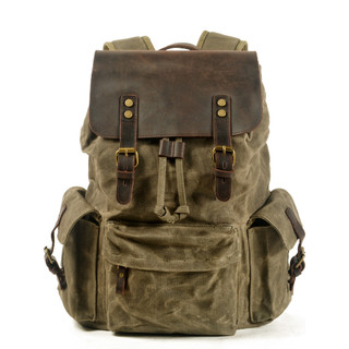 Novos homens mochila de lona Casual mochila na moda saco do computador lona cera óleo com saco couro rua Wear rua