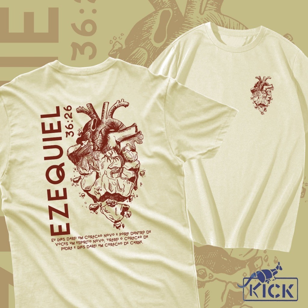 Camiseta Cristã Ezequiel 36:26 Masculina Feminina Gospel Estampada Coração Camisa Evangélica