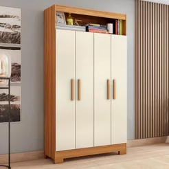 Armário Multiuso Escritório NT4040 com 4 Portas e Nicho com Prateleiras Internas Marrom/Freijó Trend/Off White Tx