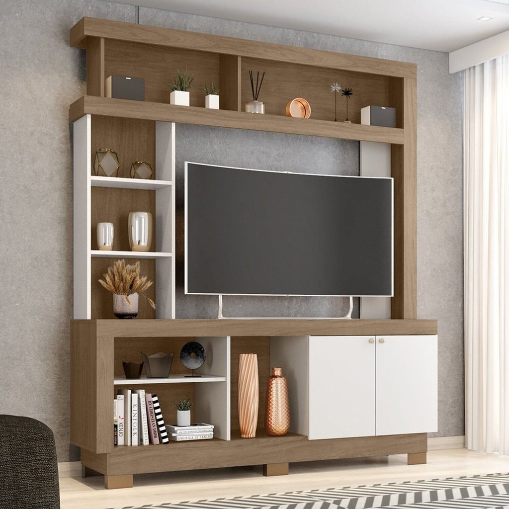 Estante para TV e Home Theater até 50 Polegadas 160CMX188CM 2 Portas Mali Marrom Carvalho Oak/Branco