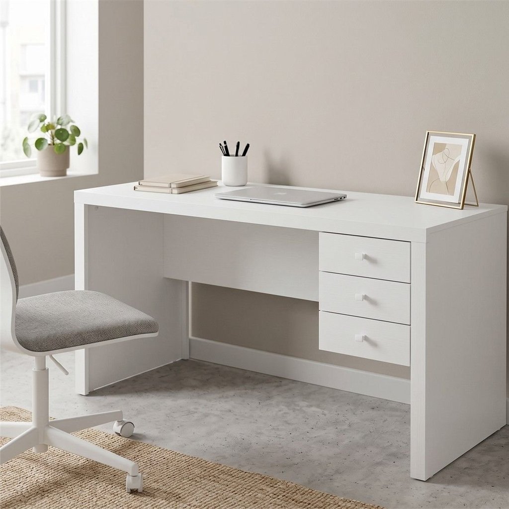 Escrivaninha Mesa Escritório com Reversível ME4113 3 Gavetas 155cm Branca Branco
