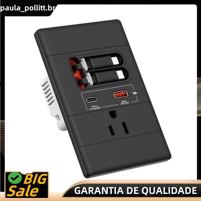 GaN PD20W USB-C Adaptador De Parede Para Entrega De Energia E A Tomada De Cabo Retrátil , Resistente À Violação 15A 125V