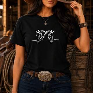 Camiseta Feminina Country Estampa Cavalos Manga Curta Gola Redonda Casual Blusa Feminina Básica T Shirt 100% Algodão