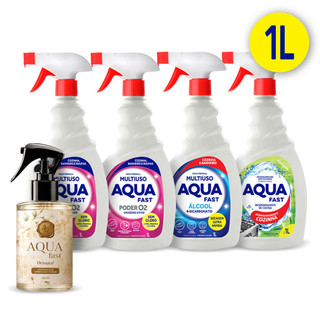 Kit Casa Completa Premium Aquafast 5 em 1 | 4L Limpeza + Home Spray Oriental 2 Poder O2 1L + Multiuso + Desengordurante
