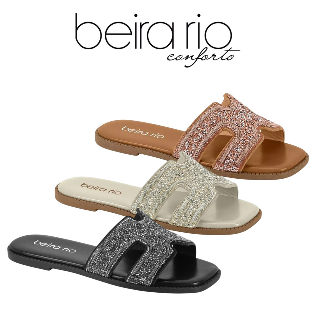 Rasteira Sandália Feminina Beira Rio Tira H Glitter Brilho tendência Lançamento