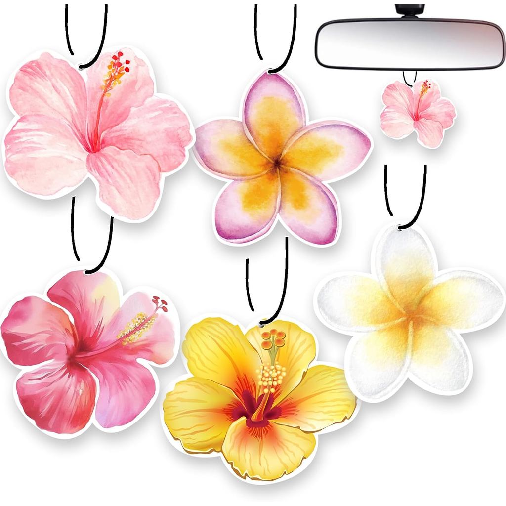 5 Peças Ambientador De Carro Flor De Hibisco De Longa Duração Fofo Rosa Praia Acessórios Interior Do Espelho Retrovisor 