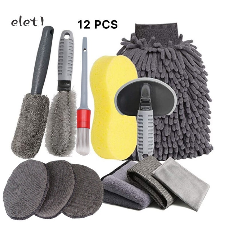 Conjunto De Ferramentas Para Lavagem De Carro De 12 Peças-Limpador De Cubo De Escova De Pneu Com Luvas De