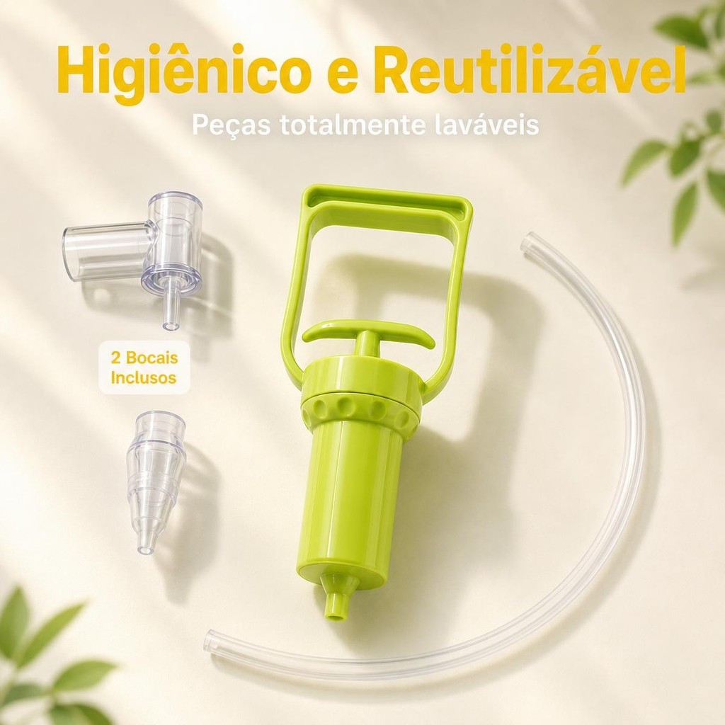Aspirador Nasal Verde Para Aliviar A Congestao Nasal Do Bebe De Forma Rapida E Facil E Segura