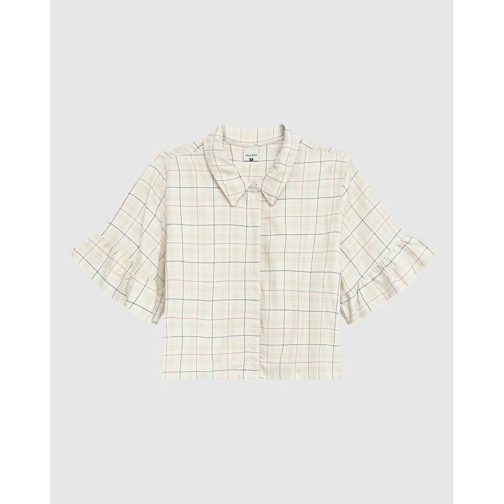 Camisa Cropped Feminina Manga Com Babado Em Viscose