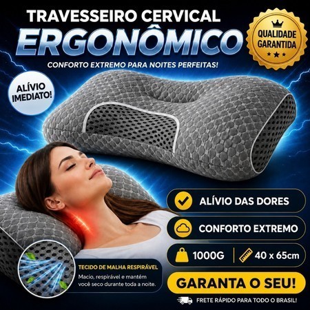 Kit2 Travesseiro Ortopédico Cervical Fino Ergonômica de Algodão Tricotado para Pescoço e Coluna COR CINZA