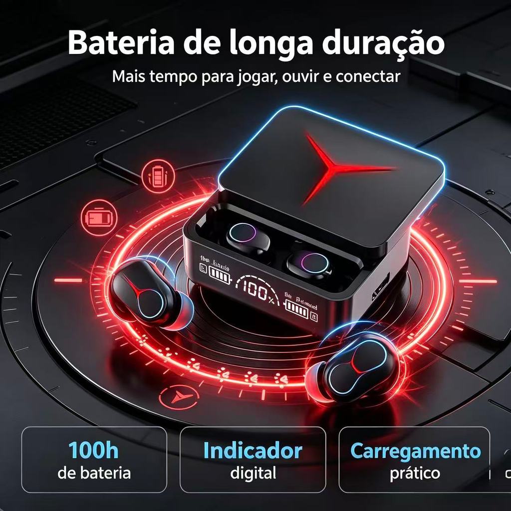 Fone de Ouvido Bluetooth TWS M90 Pro Esportivo Touch Case Power Bank Led