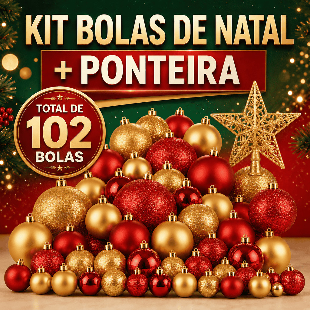 Bolas de Natal Enfeite Árvore de Natal KIT Completo Estrela Dourada Vermelha Lisa Decoração Natalina