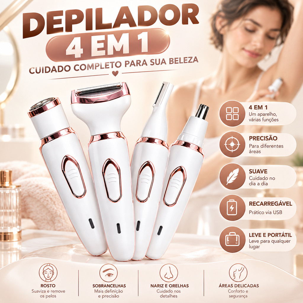 Aparador De Cabelo Feminino 4 Em 1 , Depilador Elétrico Para Rosto , Sobrancelhas , Nariz E Corpo , Recarregável