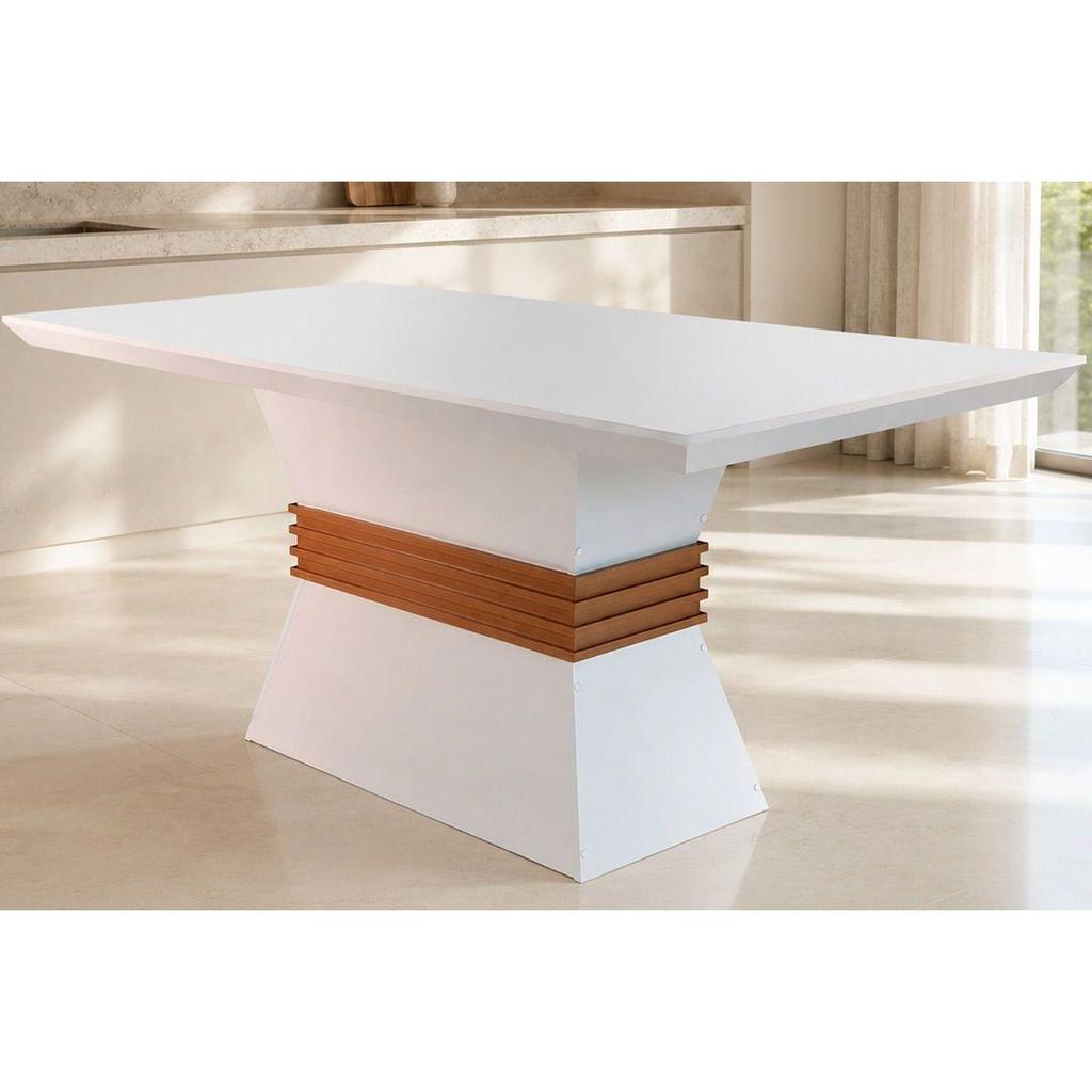 Mesa de Sala Jantar Ágata + Tampo Madeirado Reto 120x80cm Off White/Imbuia - Rufato
