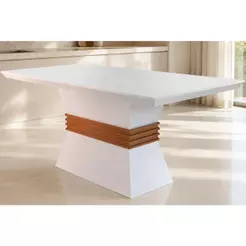 Mesa de Sala Jantar Ágata + Tampo Madeirado Reto 120x80cm Off White/Imbuia - Rufato