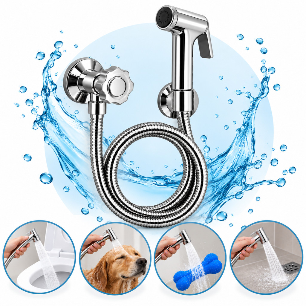 Kit Ducha Higiênica Luxo Inox Completa com Registro Mangueira e Gatilho para Vaso Sanitário
