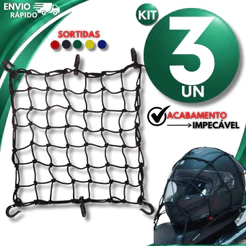 Kit Rede Aranha Elástica 30X30 Para Carga Capacete Multiuso Cores Variadas Resistentes Segurança