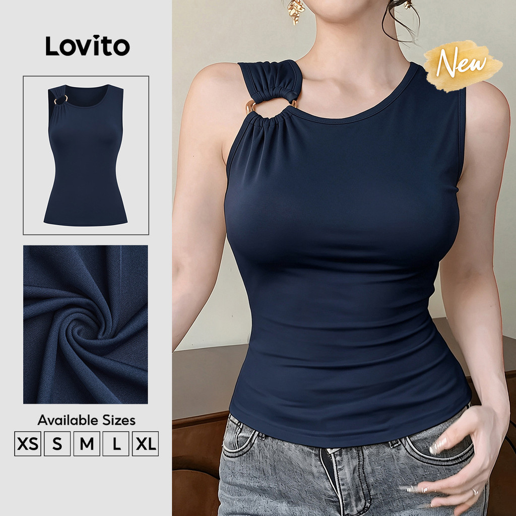 (New Arrival) Lovito Top Assimétrico Elegante Para Primavera/verão Azulmarinho Para Mulheres TKK9P2D551