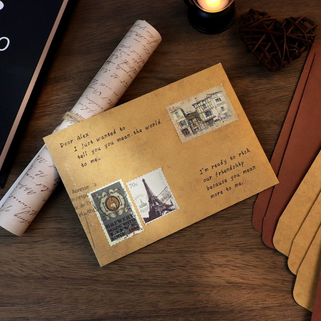 Conjunto De Envelope De Papel Com Letras Vintage Para Cartão Postal De Amor De Namorada