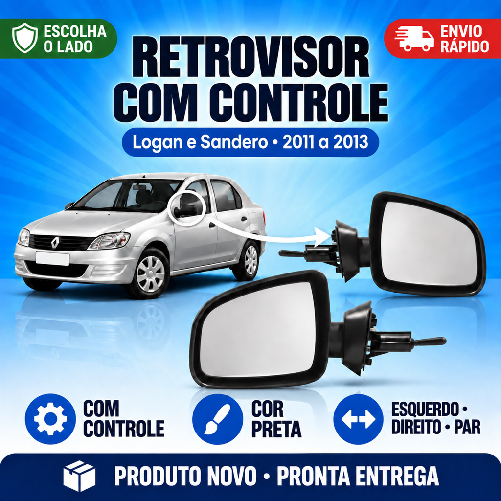 Retrovisor Logan Sandero 2011 2012 2013 Com Controle Cabeça Grande