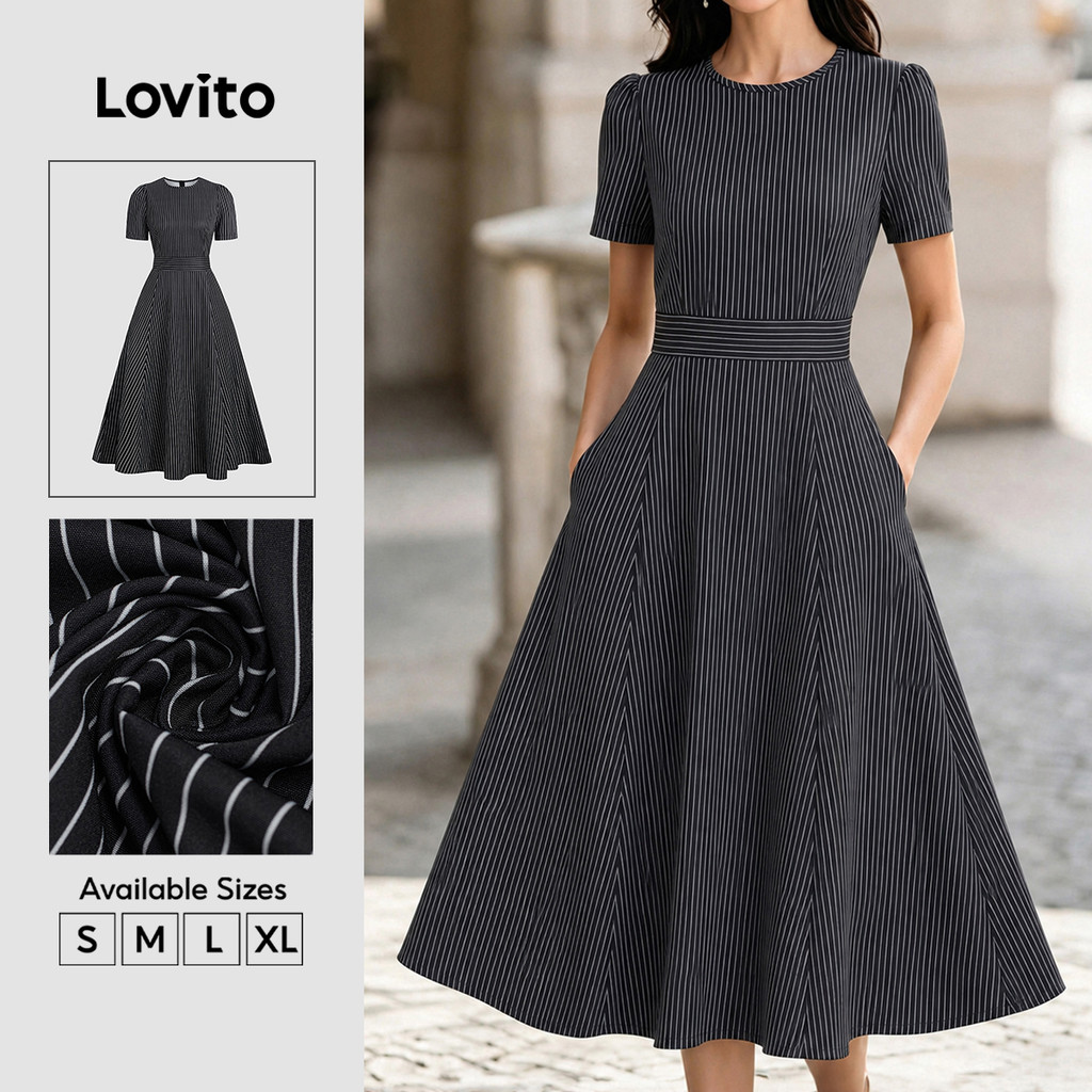 Lovito Vestido Elegante Preto com Zíper Perfeito para O Trabalho Primavera/verão para mulheres DRK8BR229