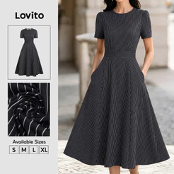 Lovito Vestido Elegante Preto com Zíper Perfeito para O Trabalho Primavera/verão para mulheres DRK8BR229