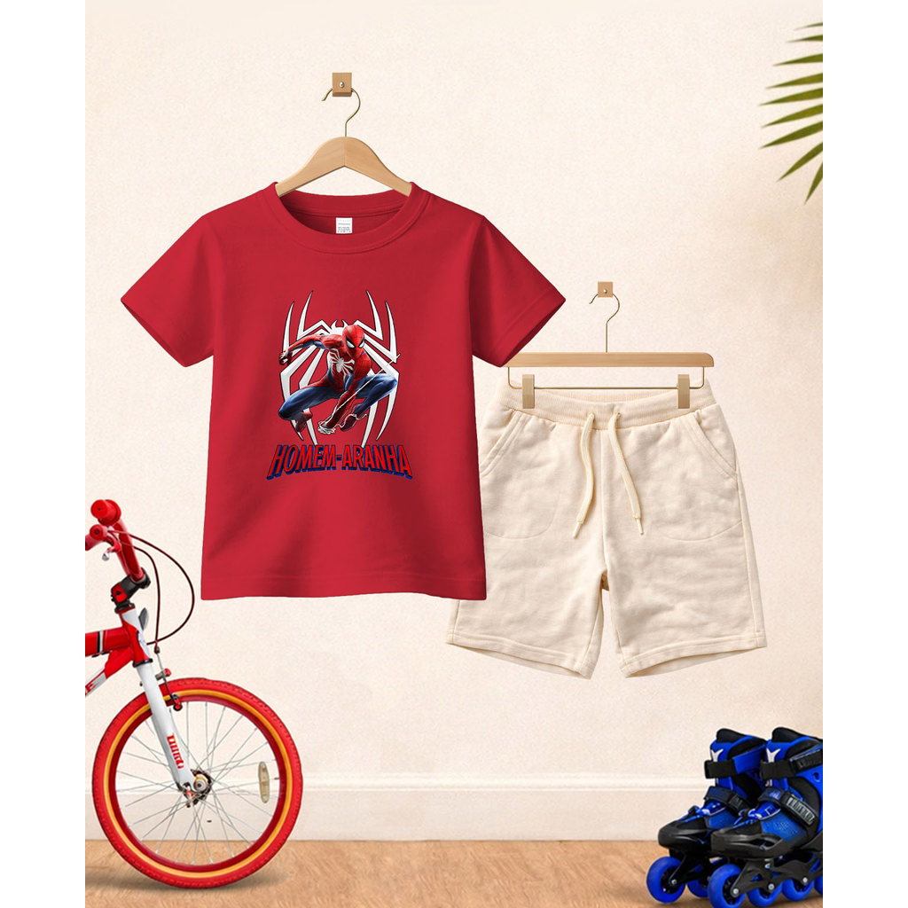 Camiseta + Short Conjunto Infantil Teia H Aranh0 Conjunto De Bermuda Juvenil Conjunto De Bermuda Juvenil