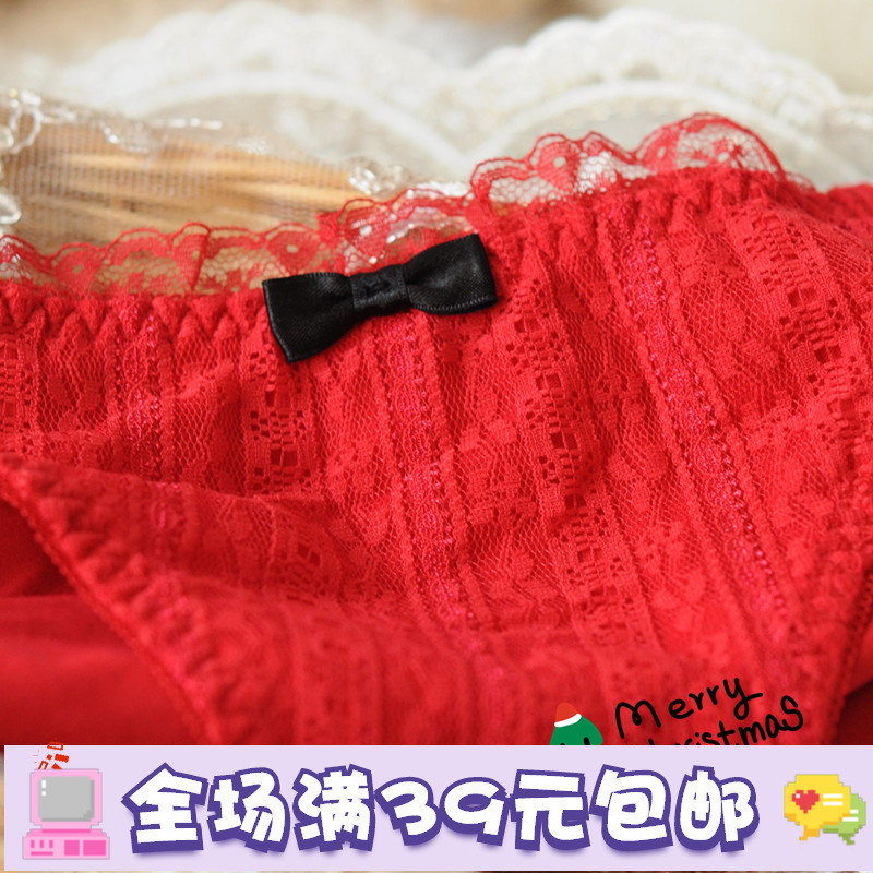 Japonês doce sem costura cintura baixa senhoras briefs puro algodão renda bonito natal Benming ano cuecas vermelhas