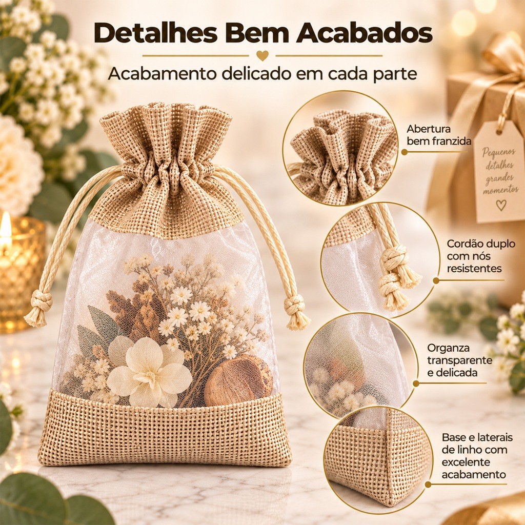 Saquinhos De Juta E Organza Para Lembrancinhas Bijuterias