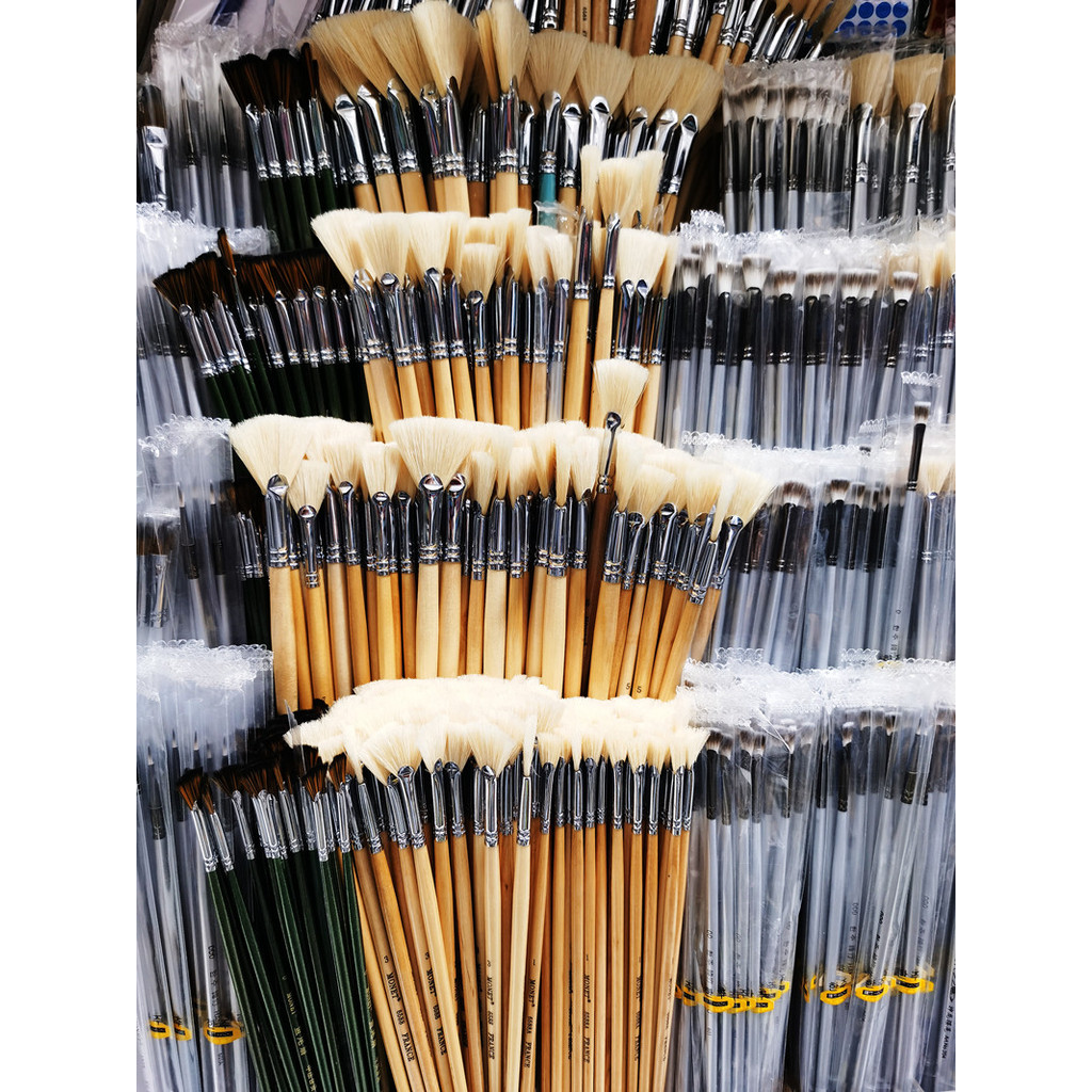 Caneta em forma de leque MONET MONET 6588 Haste de madeira longa em forma de leque Escova de cerdas FRANÇA Escova de óle