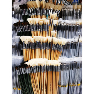 Caneta em forma de leque MONET MONET 6588 Haste de madeira longa em forma de leque Escova de cerdas FRANÇA Escova de óle