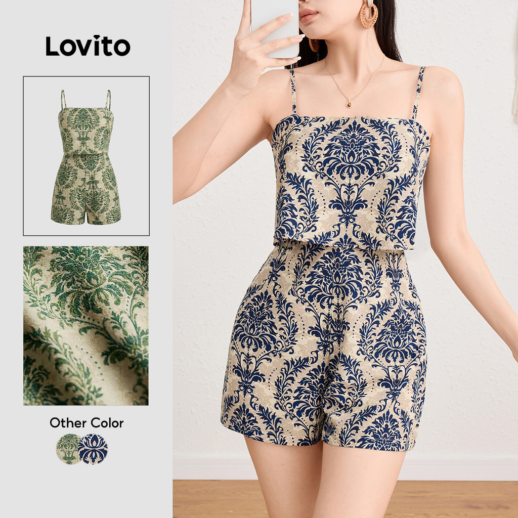 Lovito Férias Nacional Macacão Feminino Verão/primavera Com Estampa Tribal E Camada Dupla L124AD940