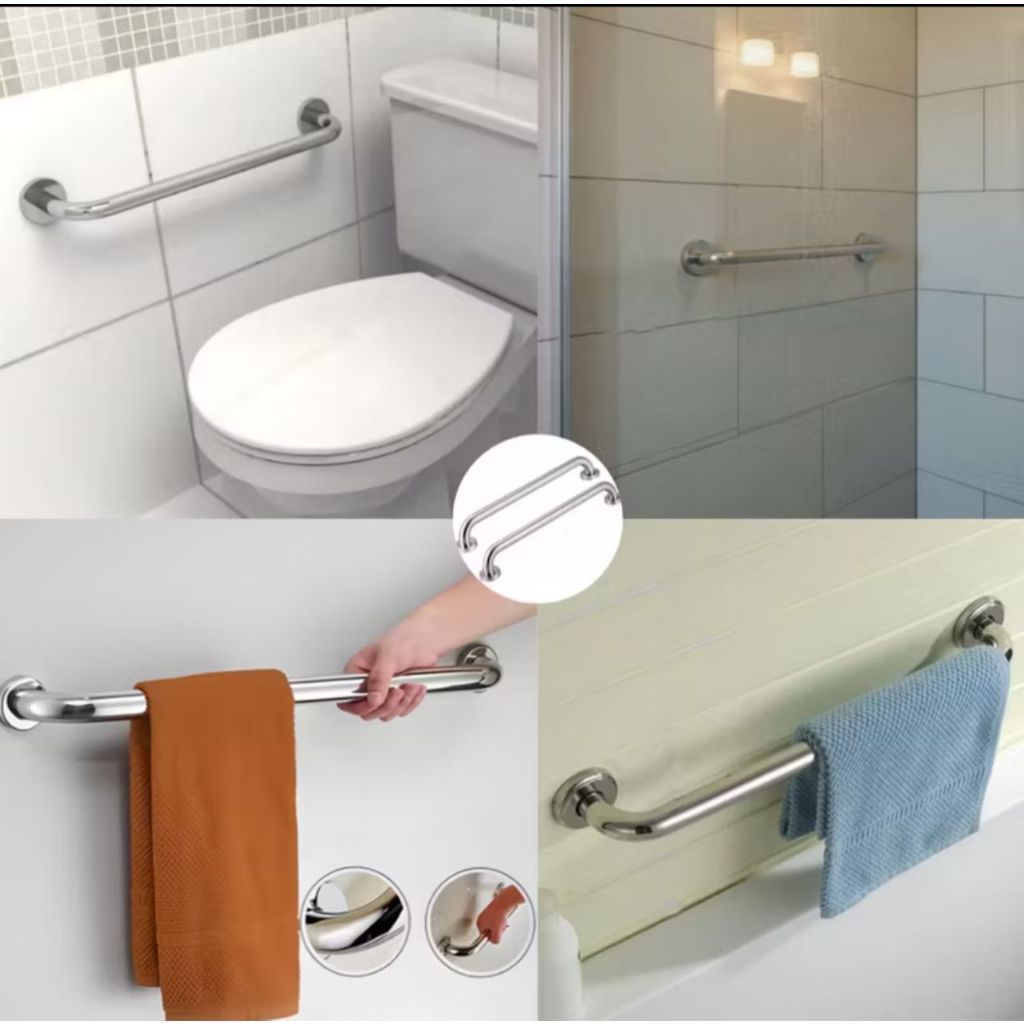 Barra de Apoio Banheiro Inox 50cm 80cm Segurança Idoso PCD Acessibilidade Corrimão Antiqueda — imagem 2 de 2