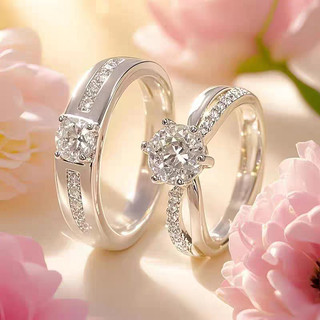 Anel de simulação de estoque pronto par de casamento anel de casal ao vivo masculino anel de diamante falso anel de prop