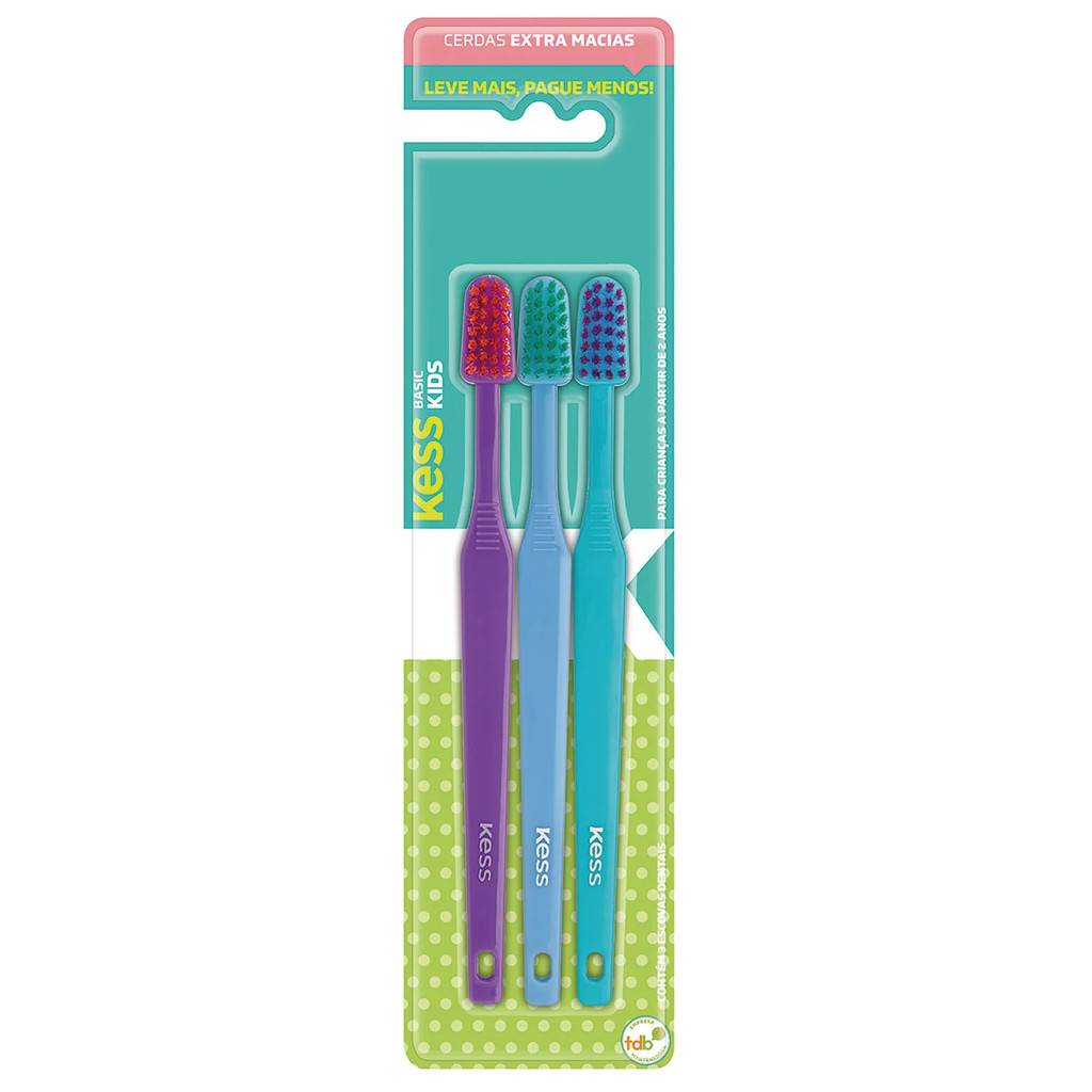 Pack Com 3 Escovas Dentais Infantil Kess