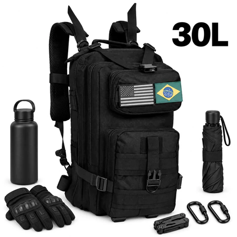 Mochila Tática 30L Grande Capacidade Multifuncional em Tecido 600D Resistente à Água para Camping e Trilha